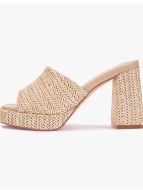 Raffia Platform Block Heel Sandals – Apricot – Size 7 – NEW